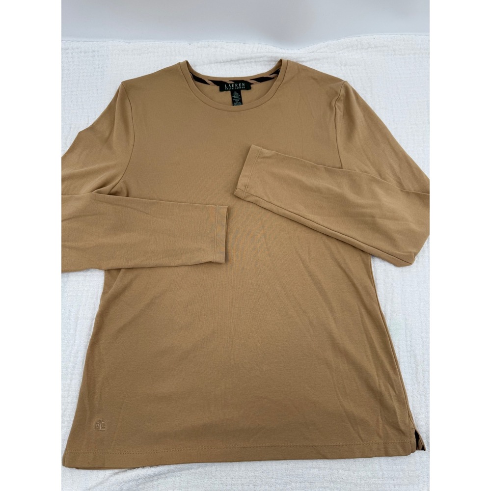 Lauren Ralph Lauren Tee Too XL Camel Tan Stretch Cotton Embroidered Monogram